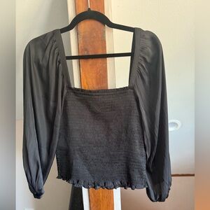 Jcrew Squareneck smocked satin cropped top, small, black, NWOT